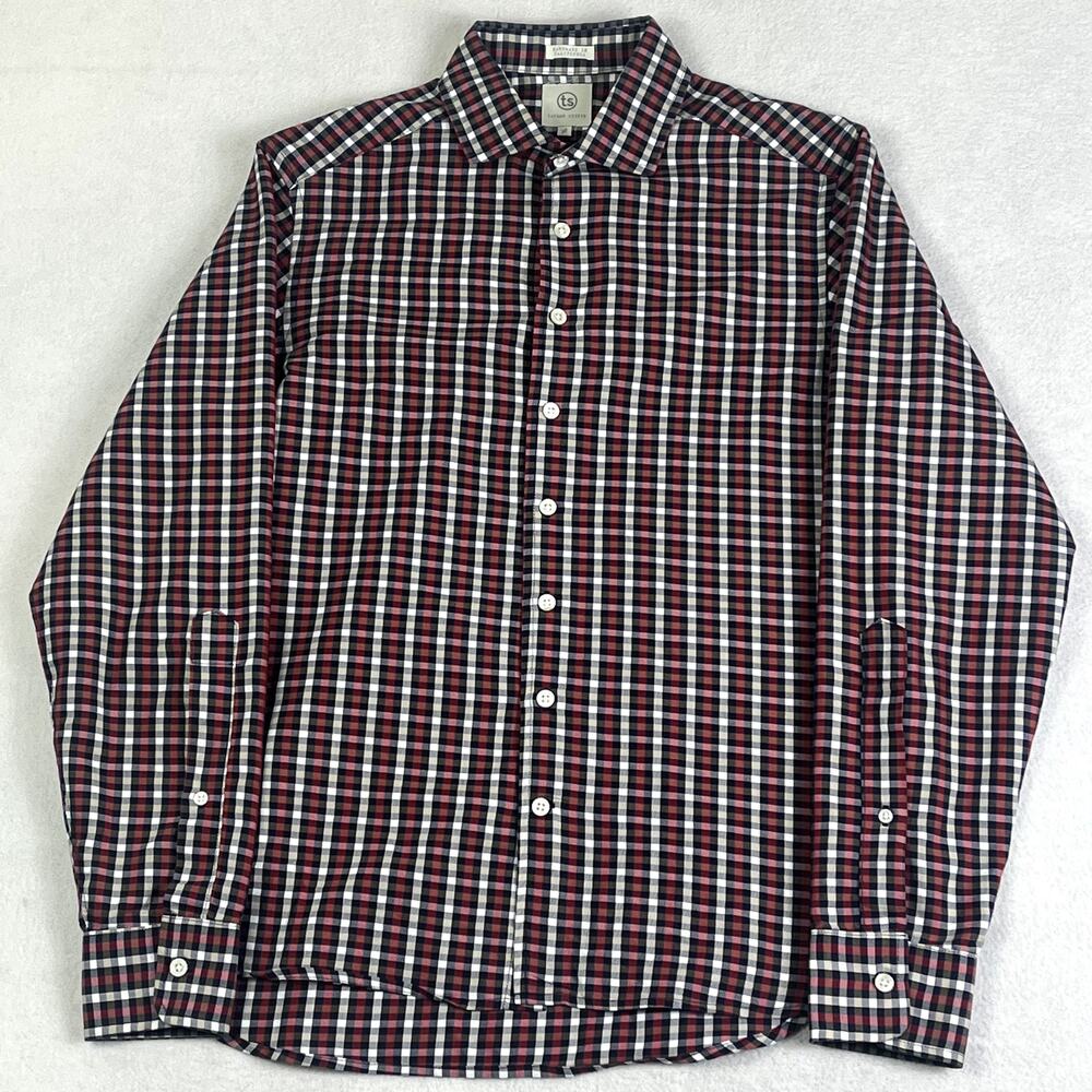 Taylor Stitch Shirt Men's Size 38 Plaid Spread Collar Handmade Long Sleeve